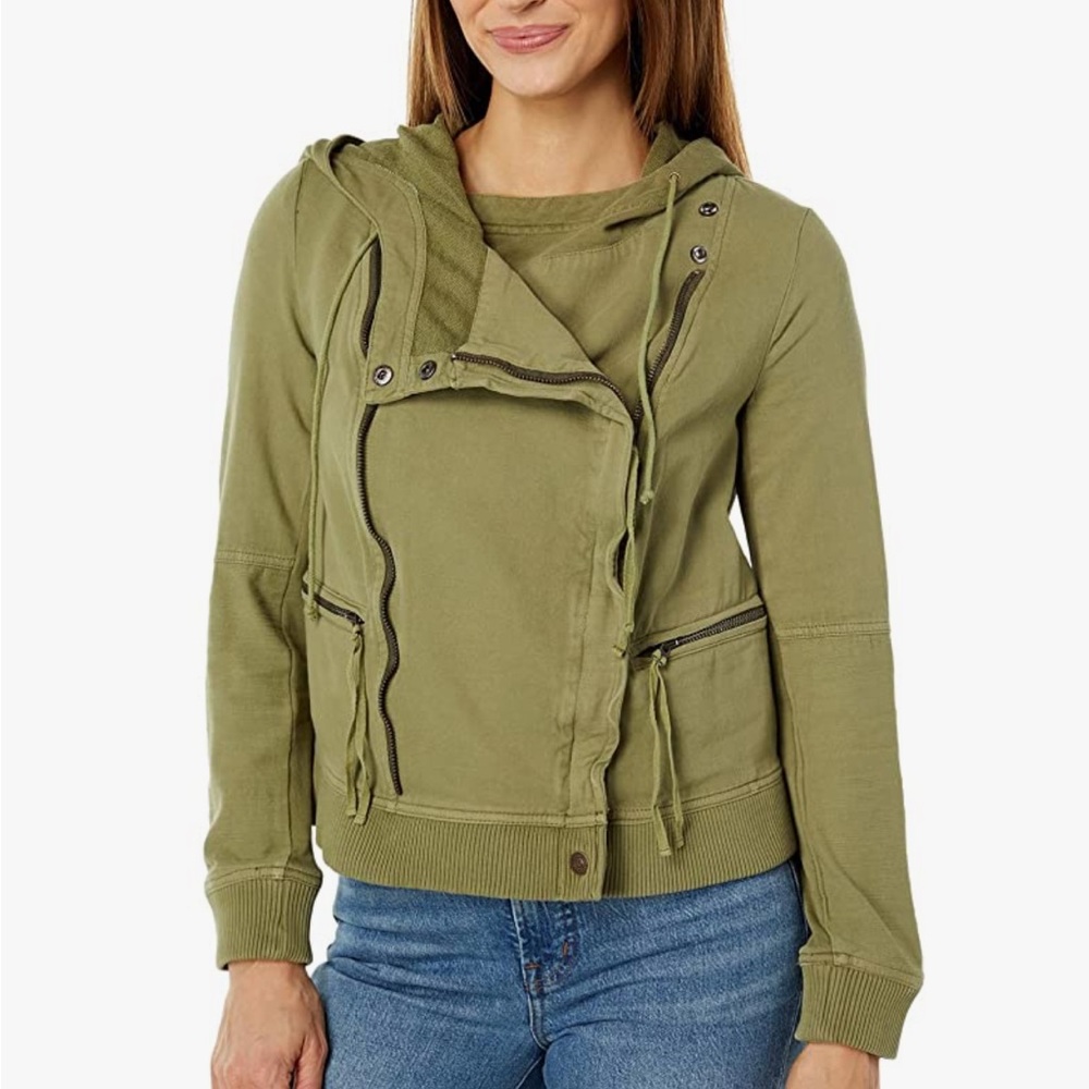 NWT Free People We The Free "Carmen" Moto Jacket Hood Olive Sz Small -$148 NWT - Picture 2 of 3